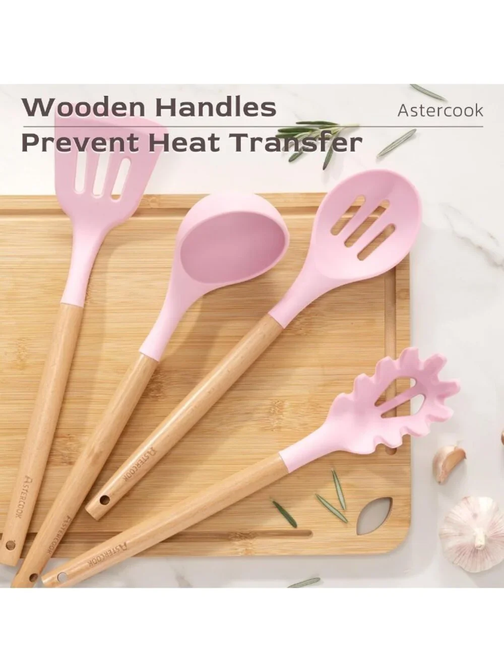 39 PCS Silicone Cooking Utensils Set with Wooden Handles, Heat Resistant & BPA
